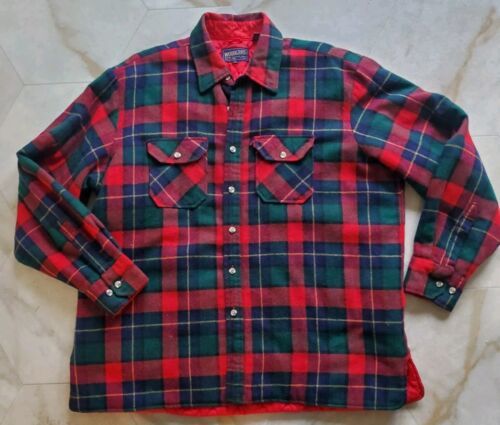 VTG Woodland Flannel Quilted Shirt Jacket Men&#39;s XL Red Green Blue Plaid ... - $34.45