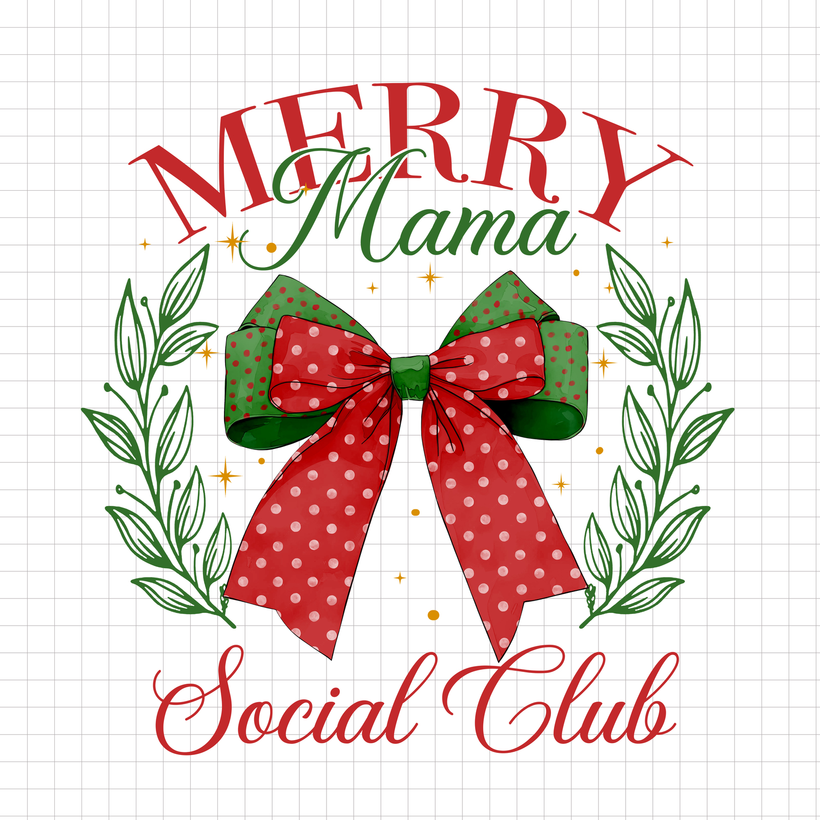 Merry Mama Social Club PNG, Vintage Bow Christmas PNG Cute Mom Holiday S... - $2.50