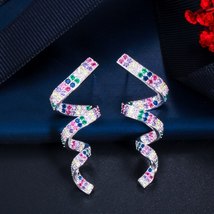 CWWZircons Vivid Cute Twisted Ribbon Shape Multicolor Cubic Zirconia Long Unique - £18.95 GBP