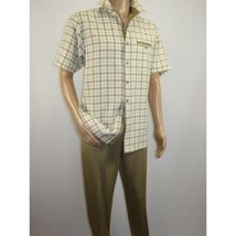 Men 2pc Walking Leisure Suit Short Sleeves By DREAMS Checker 283-03 Tan image 2