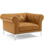 Chesterfield Chair Genuine Top Grain Soft Gray or Tan Leather Diamond Tu... - $16,961.70 MXN