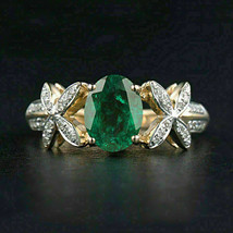 1.50Ct Oval Green Emerald Diamond Women Engagement Ring 14K White Gold Plated - £100.34 GBP