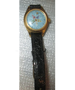 Ladies black Leather Gold encasement Eastern Star inspired casual wrist ... - $33.00
