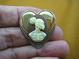 (CA10-114) RARE African American LADY brown + ivory CAMEO heart Pin Pendant - £21.66 GBP