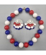 Vintage Necklace Earring Set Clip On Patriotic Red White Blue Gumball USA - $47.88 CAD