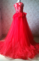 Pageant Red Lace Tutu High Waist Flower Girl Dress 2-Way Girl Birthday Dress NWT image 8