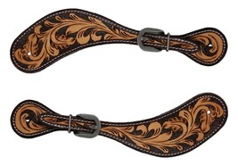 Horse Western Brown Antique Floral Tooled Leather Cross Beaded Inlay Spur - $546.75 MXN