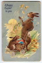 Easter Postcard Tuck Anthropomorphic Fantasy No 112 Bunny Rabbit Egg Cart 1909 - £15.32 GBP