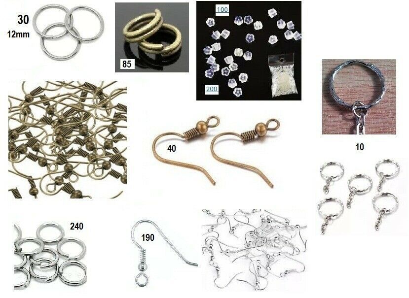 LOT - 840 pieces of Earring Hooks+Rings SILVER/BRONZE+Rubber Stoppers+KE... - $30.48