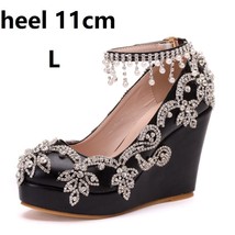 Women Wedge High Heels Luxury Tassels Rhinestone Ankle Straps Bridal Wedding Sho - £85.89 GBP