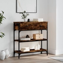 Industrial Rustic Smoked Oak Wooden Storage Console Table Unit 2 Drawers Shelves - £80.78 GBP