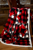 New Plush Fur Sherpa Throw Blanket Cozy Log Cabin Buffalo Plaid Bear Rustic Red - £29.86 GBP