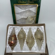 5 Vintage Commodore Glass Teardrop Ornament Christmas Star Of David Flowers Gold - £24.35 GBP