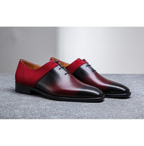 Red Party Wear Back Suede Patent Toe Genuine Leather Oxford Laces Formal Shoes - £117.94 GBP
