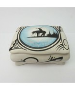 maryboy navajo CLAY BOX hand painted signed &amp; carved Indian rider near lake - $114.98