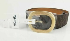 $68 Michael Kors Womens Gold Round Buckle Belt M Brown Chocolate MK New - $705.33 MXN