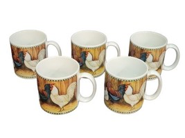 On the Farm Chickens Roosters Mugs David Carter Brown Sakura Farmhouse Set of 5 - £32.34 GBP