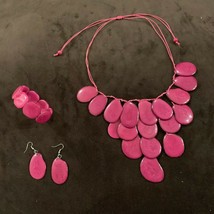 New Tagua Nut Pink Necklace, Earrings and Bracelet, Necklace Set - £61.09 GBP