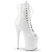 PLEASER FLAM1021/W/M Sexy 8&quot; Heel White Lace Up Platform Peep Toe Ankle Boots - £75.09 GBP