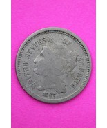 1867 Three 3 Cent Nickel Scarce Semi Key Date Type Coin Philadelphia Min... - $14.99