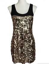 Express Dress Sleeveless Bodycon Mesh Black Gold Ring Sequin Mini Party ... - $19.79