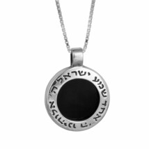 Shema Israel Blessing Pendant Amulet Talisman Silver 925 with Black Onyx... - $84.15