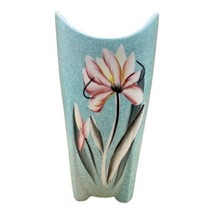 Vintage Blue &amp; White Lilly Floral 8 1/4” Tall Ceramic Vase 3 Footed - £19.32 GBP