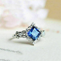 Blue Tanzanite Diamond Engagement Ring 2.40Ct Princess Cut 14K White Gold Finish - £82.21 GBP