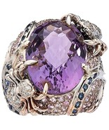 18k White Gold 20 ct Amethyst Cocktail Ring with Sapphire and Diamond Ac... - €2.709,68 EUR