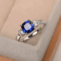 925 Sterling Silver Handmade Certified 3.25 Ct Blue Sapphire Gift Ring For Her - £47.48 GBP