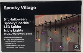 Spooky Village 6 ft Halloween Spooky Sparkle LED Spider Icicle Light Whi... - $18.80