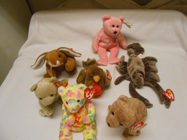 Vtg 7 Ty Beanies : Stinger Mum Pecan Almond Early Bloom Ears ALL RETIRED Toys  - $14.84