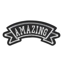 AMAZING IRON ON PATCH 4.4" Black White Ribbon Banner Style Embroidered A... - $3.49