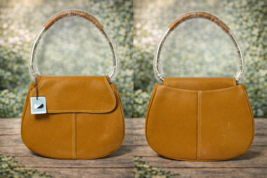 Tan Leather Shoulder Bag White Stitching Structured Hobo Tote NWT Modern - $59.99