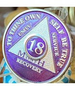 18 Month AA Medallion Purple Silver Plated Sobriety Chip - $28.79