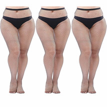 3 Black Fishnet Tights Plus Size Net Pantyhose Women Sexy Cross Mesh Stockings - £32.41 GBP