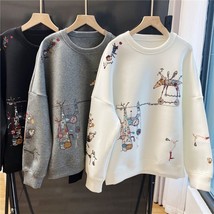 Korean Hoodies Women O-neck Long Sleeve Casual Pullovers Y2k Tops Chic Embroider - £111.65 GBP
