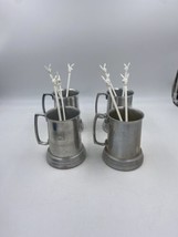 Set of 4 Vintage Clear Bottom PLAYBOY Aluminum Beer Mug Cup Etched Bunny Stir - £17.46 GBP