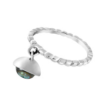 Earth&#39;s Treasure Dangle Abalone Shell Sterling Silver Texture Band Ring-7 - £10.75 GBP