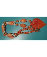 JADE Carved Orange &amp; White With Large Orange Pendant Necklace 29&quot; - €35,22 EUR