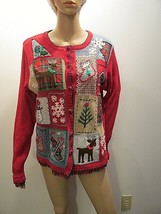 Victoria Jones Vintage Embroidered Patchwork Sweater Christmas Red Small Euc - £24.08 GBP