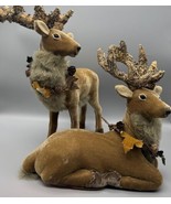 Pier 1 Imports Set of 2 Velvet &amp; Fur Reindeer Figures Caribou Deer Bark ... - $970.68 MXN