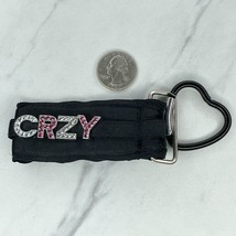 Black Ribbon Rhinestone CRZY Crazy Heart Carabiner Keychain Keyring - £5.46 GBP