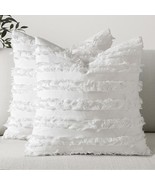 Set Of 2 Decorative Boho Throw Pillow Covers In Ivory And White With Linen - $53.35 CAD
