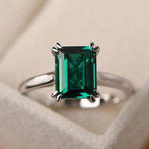 Lab created emerald ring, sterling silver,8 prongs setting May birthstone ring - £60.95 GBP