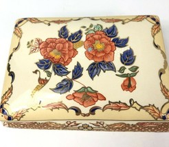 Porcelain Rose Trinket Treasure Dresser Box With Lid Panda Pottery Brand Vintage - £17.43 GBP