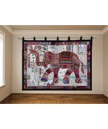 Elephant Wall Hanging Patchwork Big Tapestry Hand Embroidery Curtain Thr... - £145.70 GBP