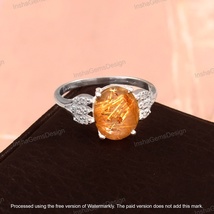 Natural Golden Rutile Quartz Ring 925 Sterling Silver Handmade Engagement Ring - £54.25 GBP
