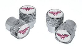 Set Of 4 Chrome Knurling Wonder Woman Universal Car Truck Air Valve Stem Caps - £23.76 GBP