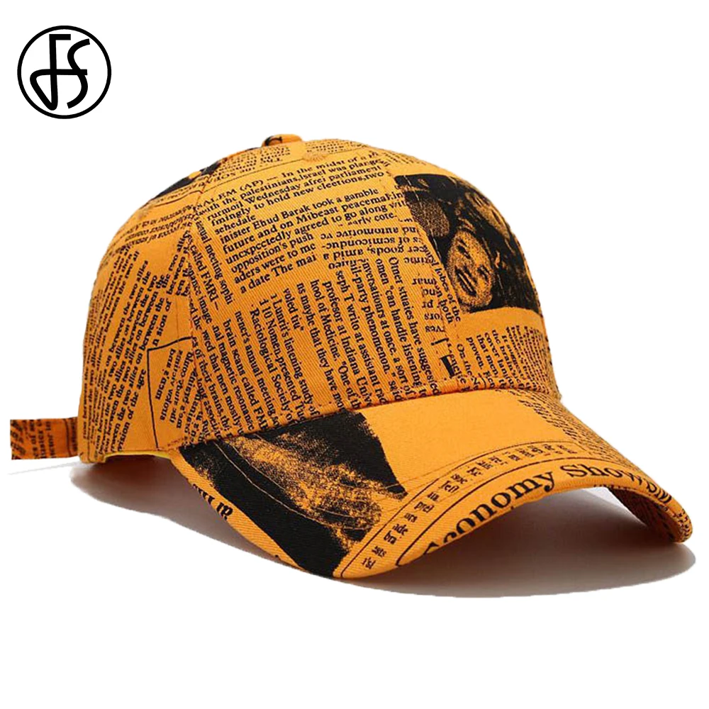 FS Brand Yellow Newspaper Pattern Baseball Caps For Men Summer Luxury Women Hat - £11.47 GBP+